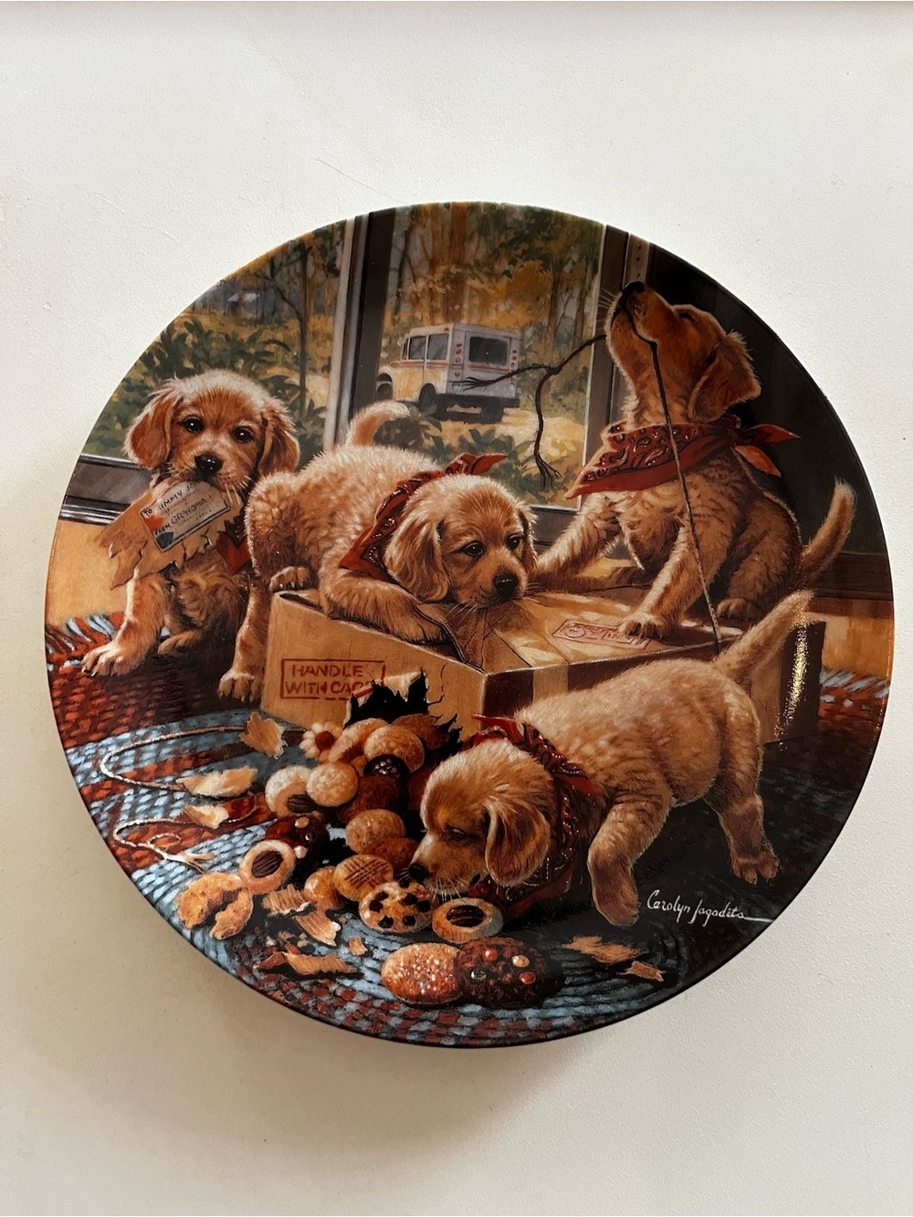 1993 Vintage Bradford Exchange  “Little Bandits” #1 Handle with Care Puppies